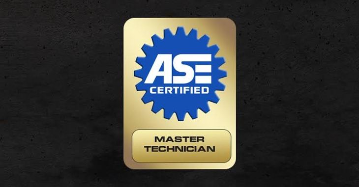 ASE Certified Master Technician status badge and credentials