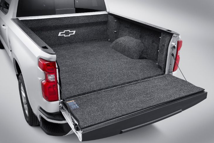 Chevy Silverado bed liner interior detailing tailgate latch alignment