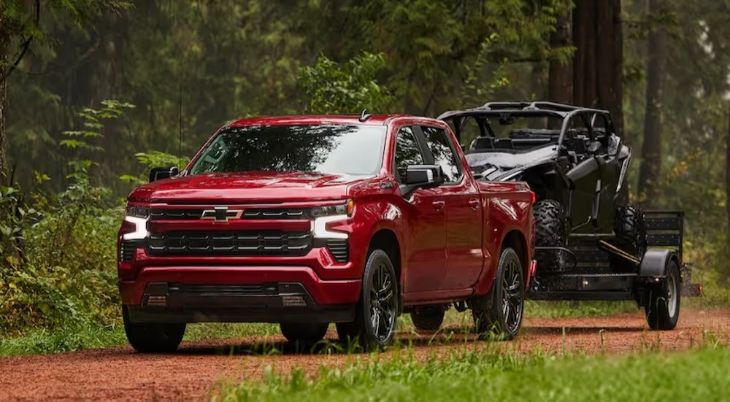 Chevy Silverado short bed truck profile showing rear tailgate release mechanism