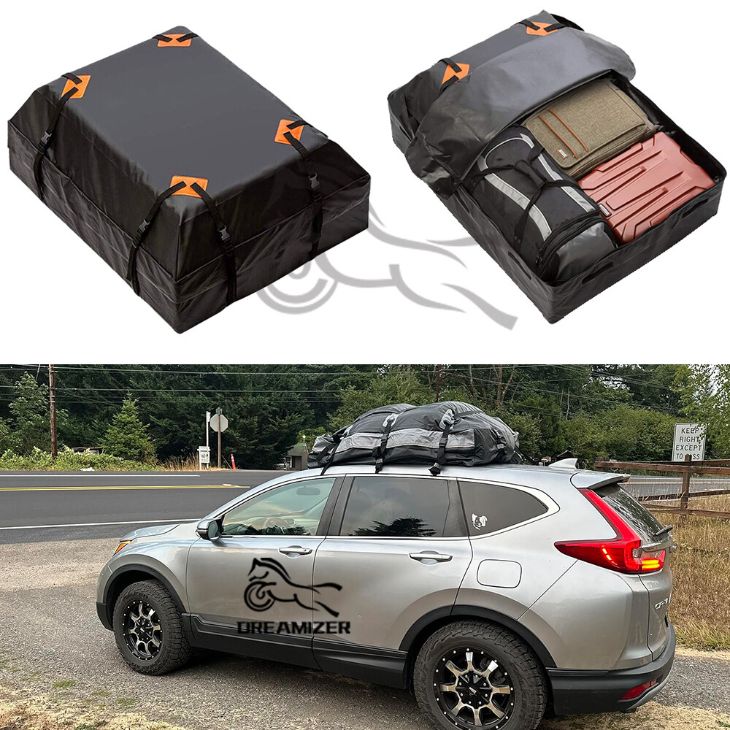 Honda CR-V roof cargo bag mounted securely on roof rack